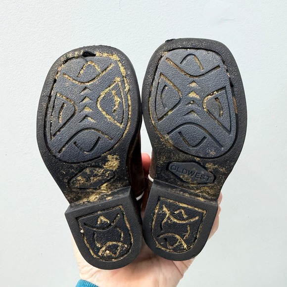 Old West Pink Brown Leather Cowboy Cowgirl Boots Toddler Girls 5 Square Toe - Picture 7 of 7